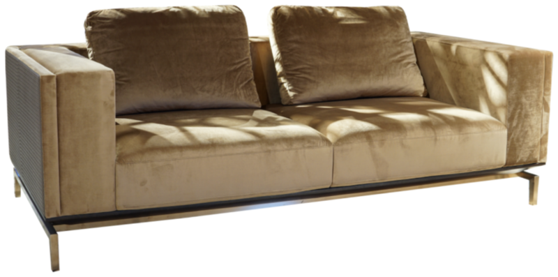 Дизайнерский двухместный диван LYNN LOVE (ткань FD + ПУ кожа, эвкалипт)