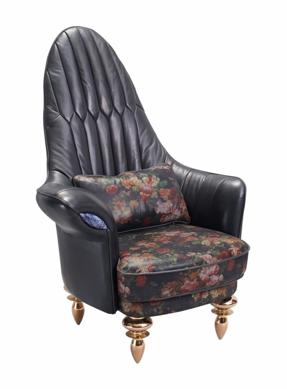 Дизайнерское кресло для отдыха KINGFLOW CHAIR (Комбинированная кожа A+Ткань)